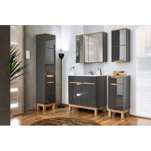 Meuble Sous Lavabo 60 cm 2 Portes Gris – Design Moderne Et Rangement Spacieux