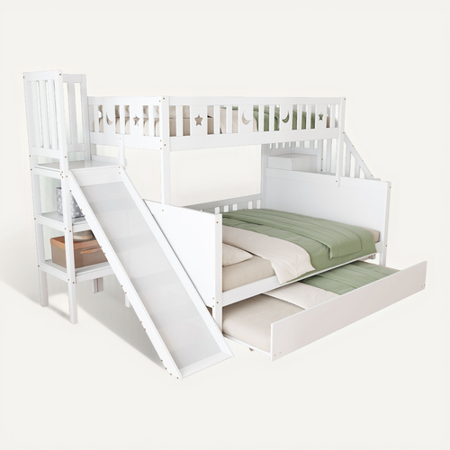 Lit Superposé 90x200/140x200 Cm Avec Toboggan, Tiroirs Et Lit Gigogne