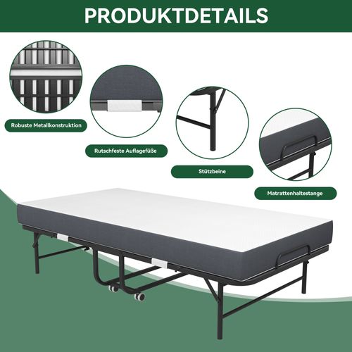 Lit Pliant Invité Avec Matelas Mémoire 9,5 Cm, Cadre Métallique 190×96 Cm