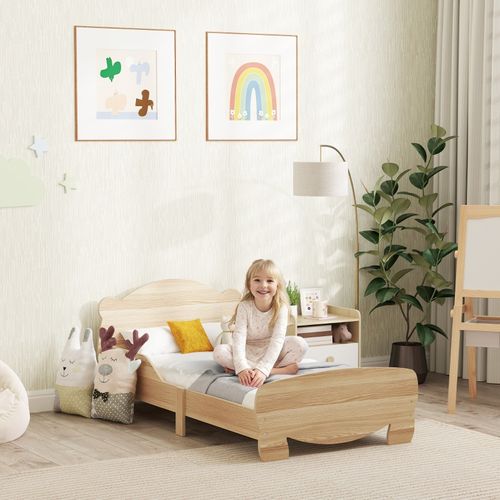 Lit Maison Enfant 70x140 Cm En Bois Massif Avec Barrière Et Design Ours