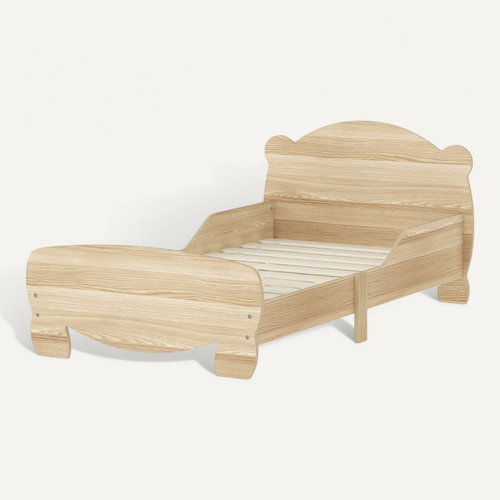 Lit Maison Enfant 70x140 Cm En Bois Massif Avec Barrière Et Design Ours