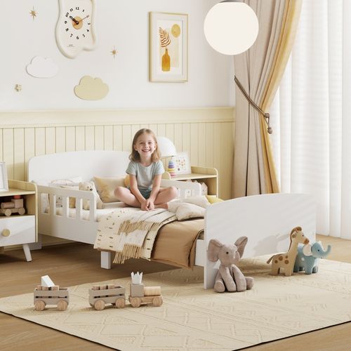Lit Enfant Avec Barrières De Sécurité En Mdf, 140×70 Cm – Blanc