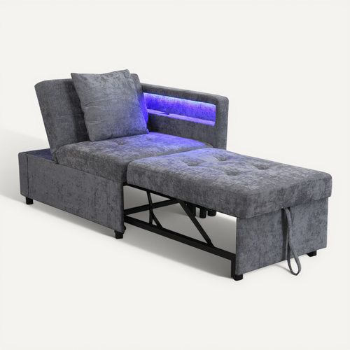 Canapé-lit 3 En 1 En Lin Clair Avec Dossier Réglable, LED Et Ports USB-c