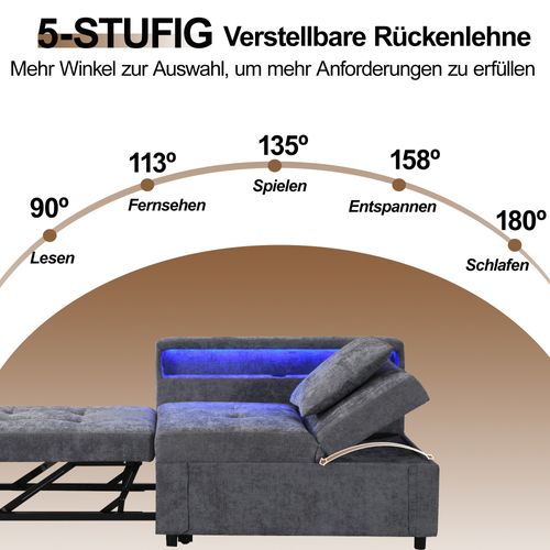 Canapé-lit 3 En 1 En Lin Clair Avec Dossier Réglable, LED Et Ports USB-c