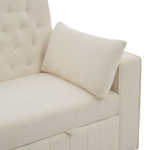 Canapé Convertible Chenille Avec USB, Rangement Et Porte-gobelet, Beige