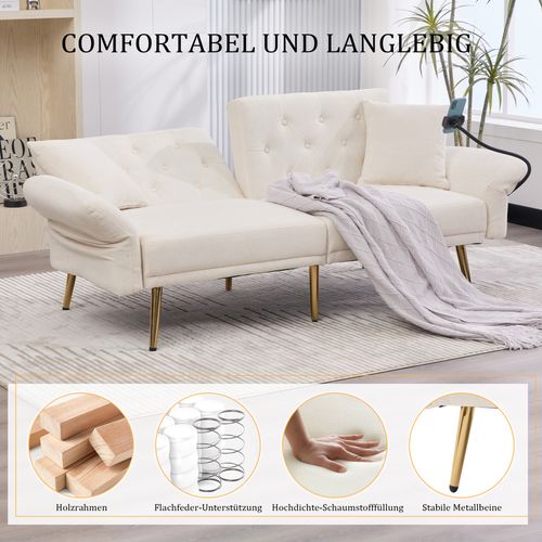 Canapé-lit 2 Places Vert Avec USB, Tissu Doux Et Rangement Intégré