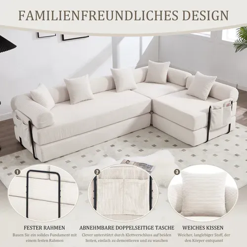 Canapé Familial Modulable Beige Avec Rangement Et Montage Facile