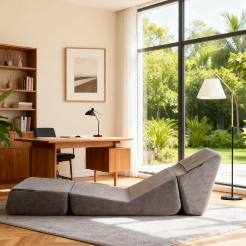 Canapé-lit Pliable Compact Pour Adultes, Mini Lounge Gris, Matelas Triple