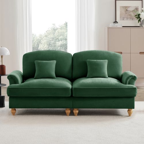 Canapé 2 Places Vert Style Médiéval-moderne Avec Volant Amovible Et Accoudoirs évasés