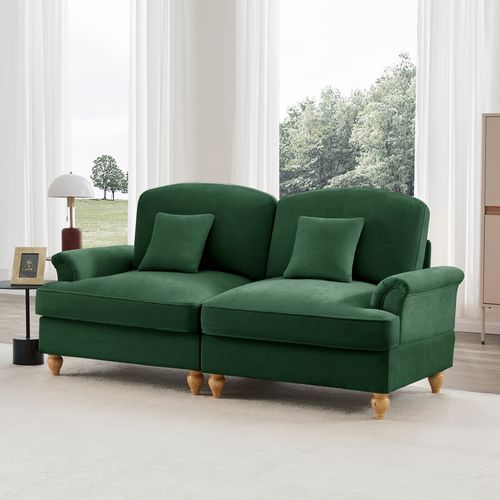Canapé 2 Places Vert Style Médiéval-moderne Avec Volant Amovible Et Accoudoirs évasés