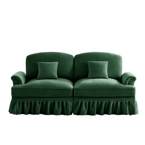 Canapé 2 Places Vert Style Médiéval-moderne Avec Volant Amovible Et Accoudoirs évasés