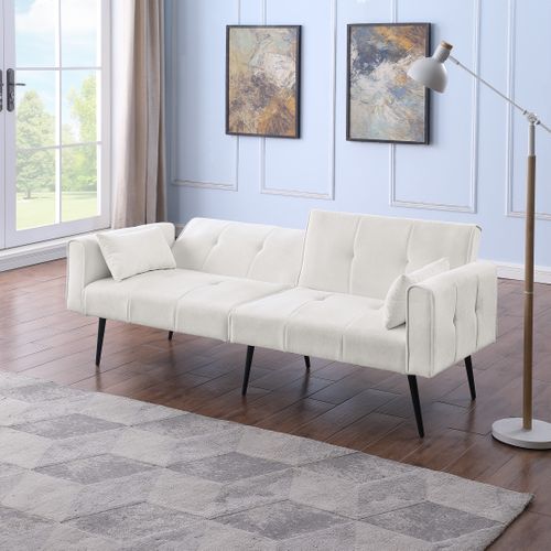 Canapé-lit Futon 2 Places 175 Cm En Velours Côtelé, Convertible Beige