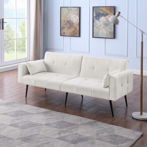 Canapé-lit Futon 2 Places 175 Cm En Velours Côtelé, Convertible Beige