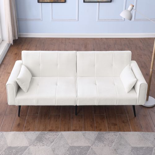 Canapé-lit Futon 2 Places 175 Cm En Velours Côtelé, Convertible Beige