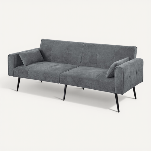 Canapé-lit Futon 2 Places 175 Cm En Velours Côtelé, Convertible Gris