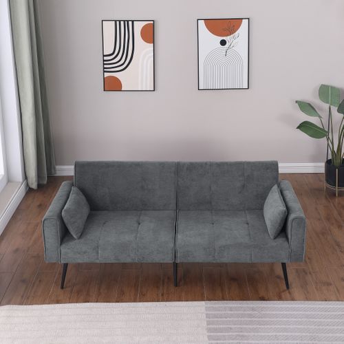 Canapé-lit Futon 2 Places 175 Cm En Velours Côtelé, Convertible Gris