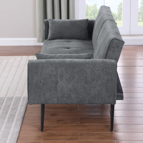 Canapé-lit Futon 2 Places 175 Cm En Velours Côtelé, Convertible Gris
