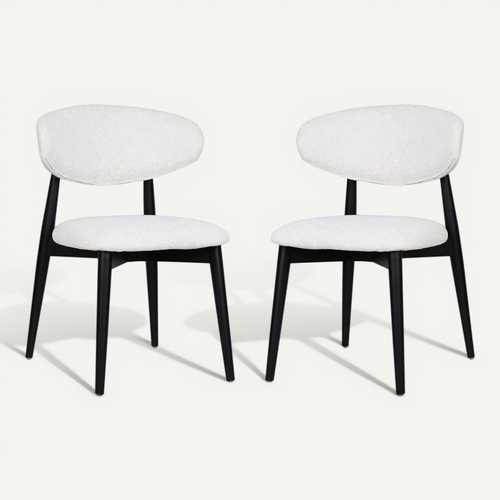 Lot De 2 Chaises En Bois Noir Avec Assise Blanche, Cadre Frêne