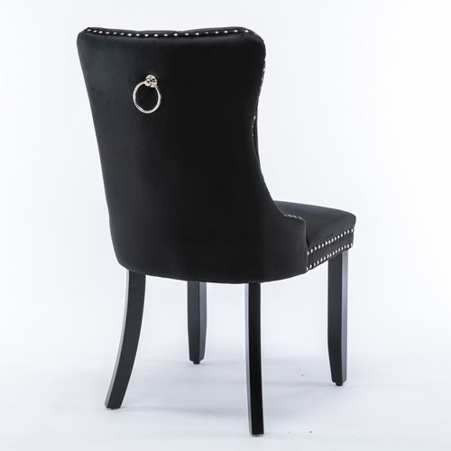 Chaises De Salle à Manger 2 Pièces En Velours Noir Avec Pieds En Bois Et Clous