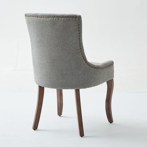Chaises De Salle à Manger En Tissu Gris Avec Pieds Bois Et Rivets Bronze, 2 Pièces