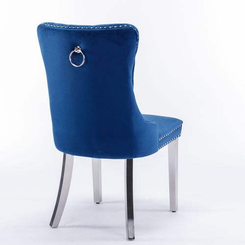 Chaises De Salle à Manger En Velours Bleu Avec Pieds Chromés Et Rivets, 2 Pièces