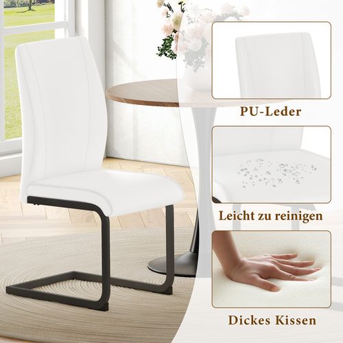 Lot De 2 Chaises De Salle à Manger En Simili Blanc, Design Ergonomique Et Confortable