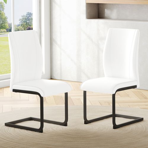 Lot De 2 Chaises De Salle à Manger En Simili Blanc, Design Ergonomique Et Confortable