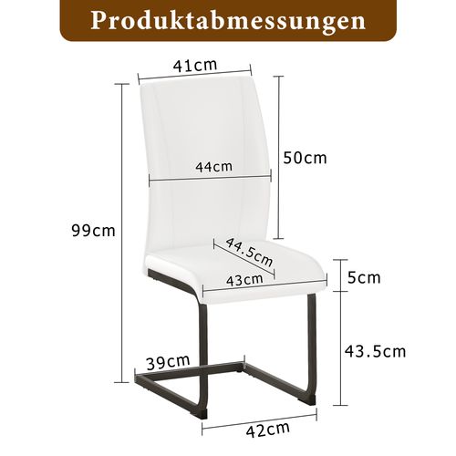 Lot De 2 Chaises De Salle à Manger En Simili Blanc, Design Ergonomique Et Confortable