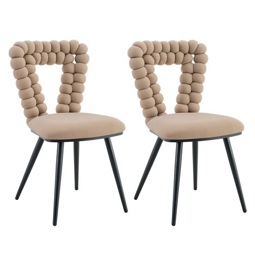 Lot De 2 Chaises Camel En Velours, Dossier Triangle, Pieds Métal Dorés