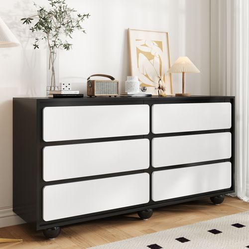 Commode Moderne 6 Tiroirs Noir Et Blanc Avec Pieds Métalliques Arrondis