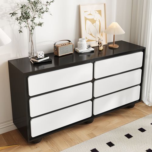 Commode Moderne 6 Tiroirs Noir Et Blanc Avec Pieds Métalliques Arrondis