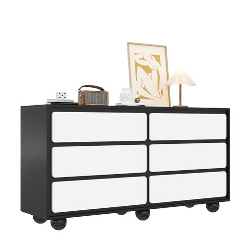 Commode Moderne 6 Tiroirs Noir Et Blanc Avec Pieds Métalliques Arrondis