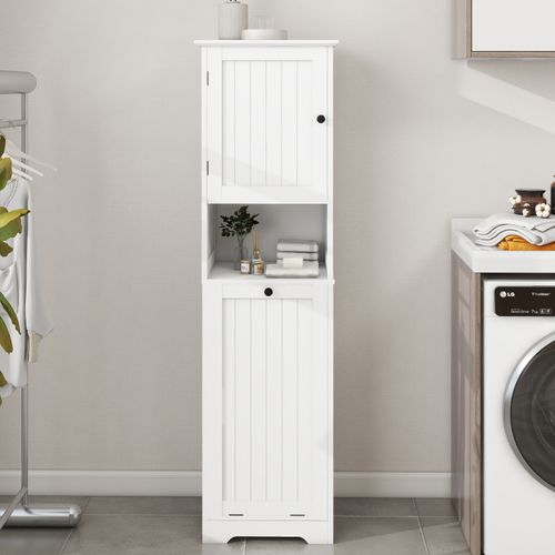 Colonne, Meuble à Linge Basculant Avec 1 Compartiment Et 1 Porte, Blanc