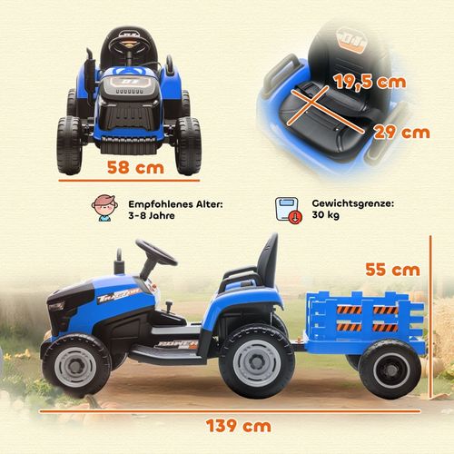 Tracteur électrique Enfant 3-8 Ans Avec Remorque Et Télécommande