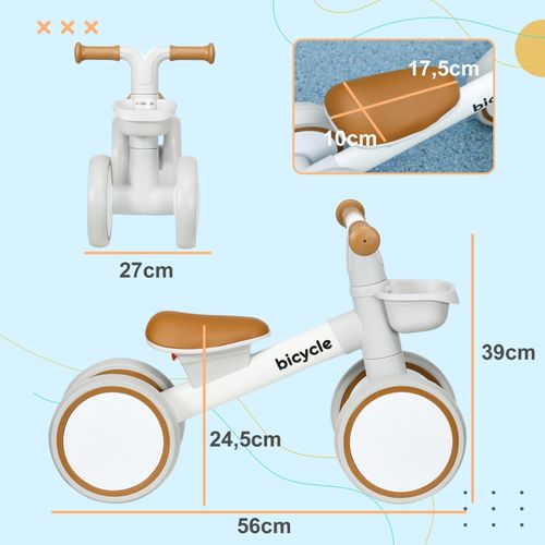 Draisienne Enfant 1-3 Ans, Siège Réglable, Roues Silencieuses, Brun/blanc