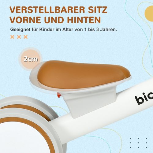 Draisienne Enfant 1-3 Ans, Siège Réglable, Roues Silencieuses, Brun/blanc