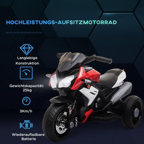 Moto électrique Enfant 3 Km/h Avec Lumières Et Sons, Rechargeable, Noir/rouge