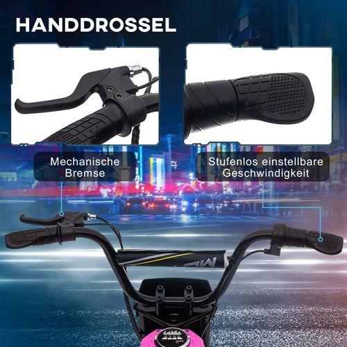 Moto électrique Enfant 24v Rose Avec Klaxon, Lumière Et 2 Vitesses 8-16 Km/h