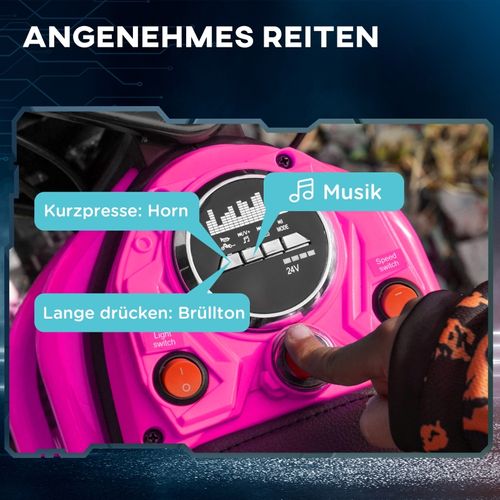 Moto électrique Enfant 24v Rose Avec Klaxon, Lumière Et 2 Vitesses 8-16 Km/h
