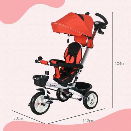 Tricycle 6-en-1 Enfant Rouge Avec Canopy Amovible, Panier Et Harnais