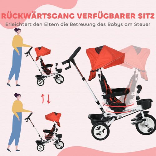 Tricycle 6-en-1 Enfant Rouge Avec Canopy Amovible, Panier Et Harnais