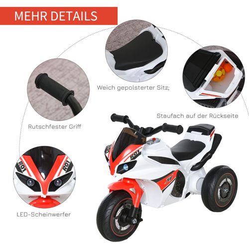 Moto-trotteur Blanche Pour Enfants 18-36 Mois Avec Musique Et Lumière