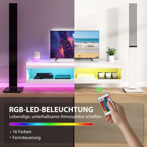 Meuble TV mural  140 Cm Avec Éclairage LED Rgb Et Rangements Ouverts