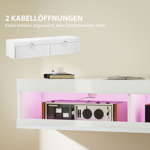 Meuble TV mural  140 Cm Avec Éclairage LED Rgb Et Rangements Ouverts