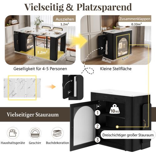 Table à Manger Extensible Multifonction Avec Plateau Amovible Et Roulettes, Noir