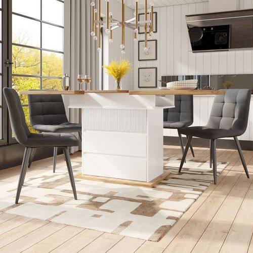 Table Extensible Blanche 110–140 Cm Avec Rangements Et Porte Soft-close