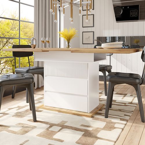 Table Extensible Blanche 110–140 Cm Avec Rangements Et Porte Soft-close