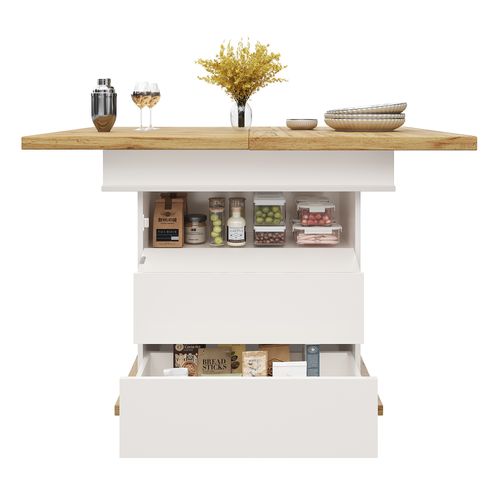 Table Extensible Blanche 110–140 Cm Avec Rangements Et Porte Soft-close