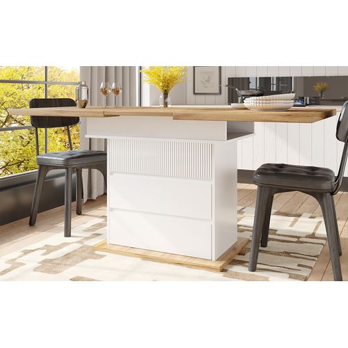 Table Extensible Blanche 110–140 Cm Avec Rangements Et Porte Soft-close