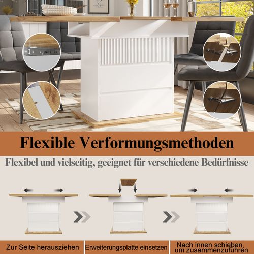 Table Extensible Blanche 110–140 Cm Avec Rangements Et Porte Soft-close
